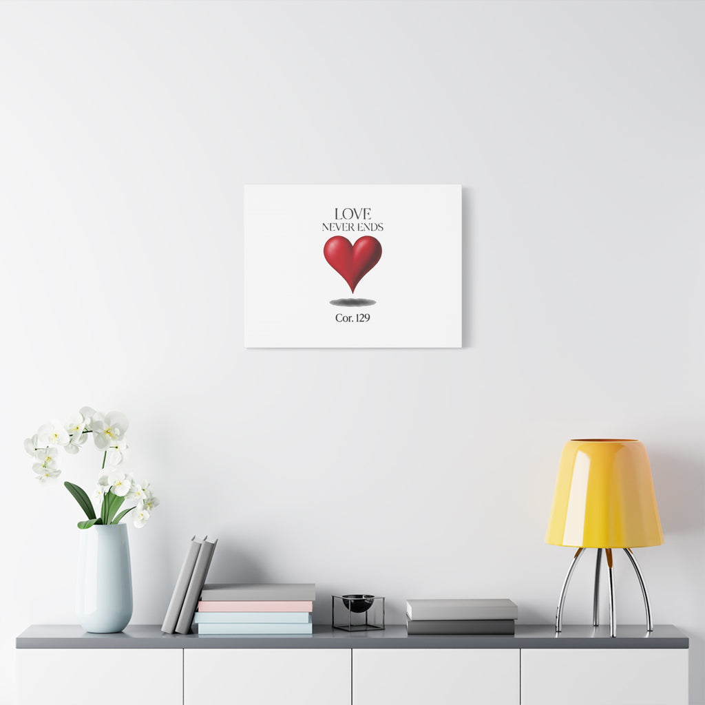 Love Never Ends Canvas Wall Art — Red Heart "Cor. 1:29" Matte Stretched Canvas