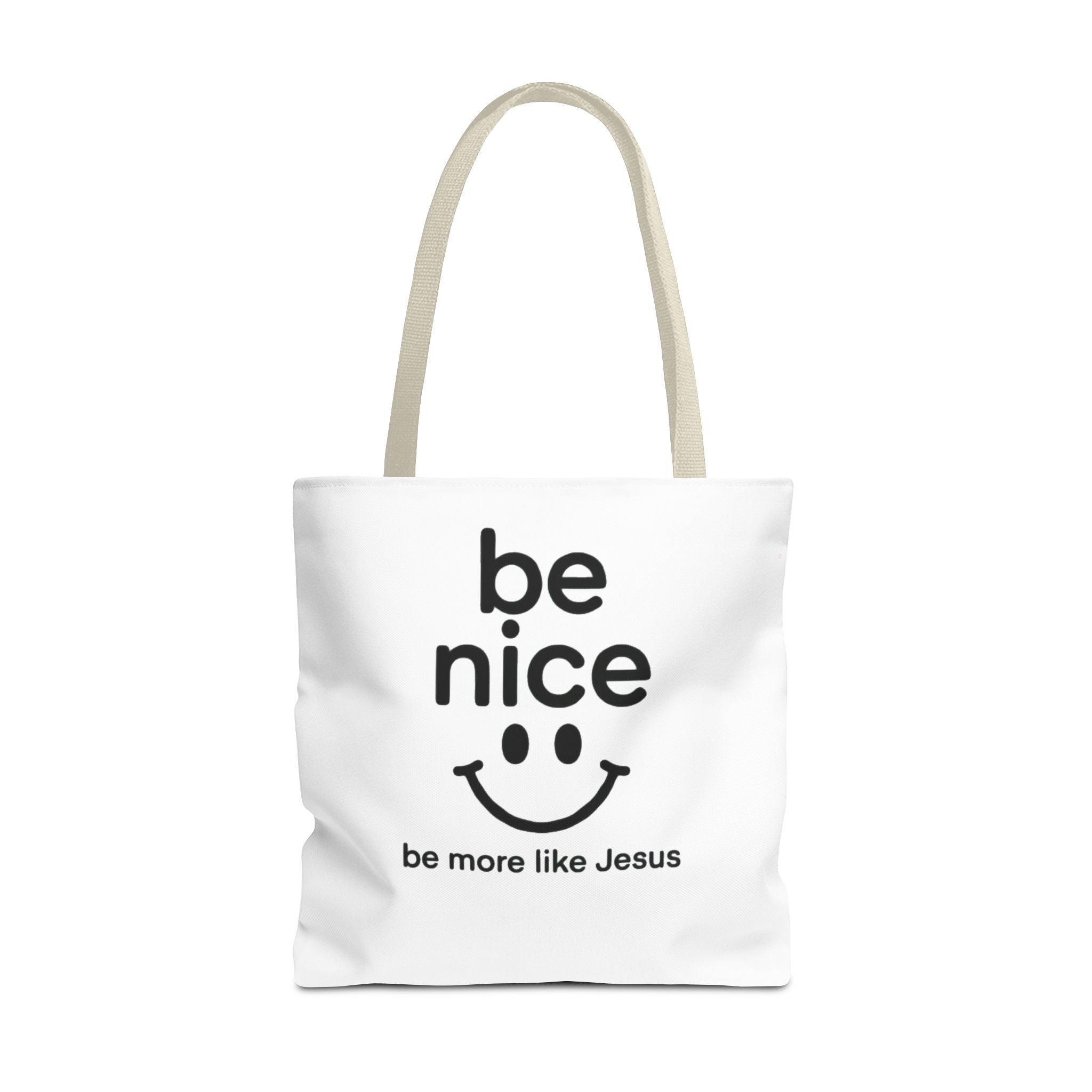 Be Nice Smiley Tote Bag — "be more like Jesus" Inspirational Canvas Tote