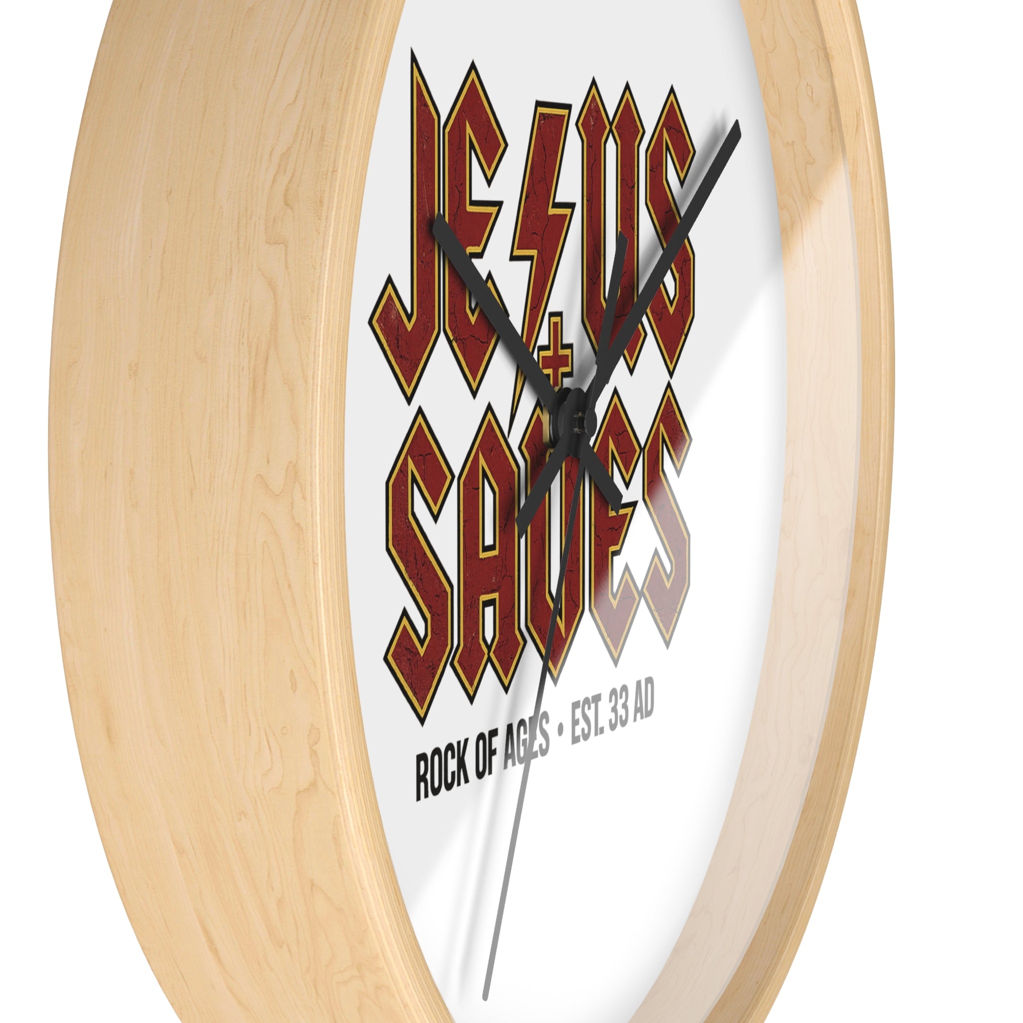 Jesus Saves Wall Clock — Rock of Ages Retro Christian Decor (Est. 33 AD)