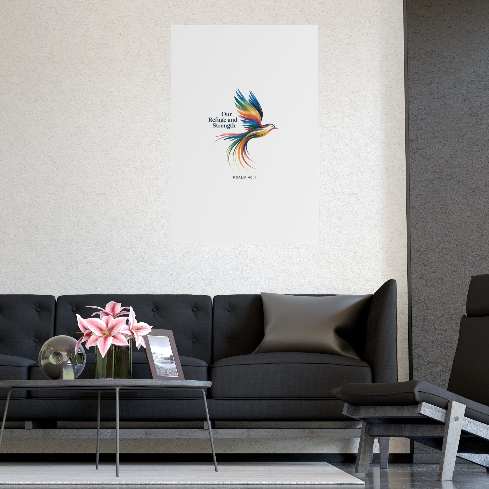 Bird Poster Wall Art — "Our Refuge & Strength" Psalm Quote