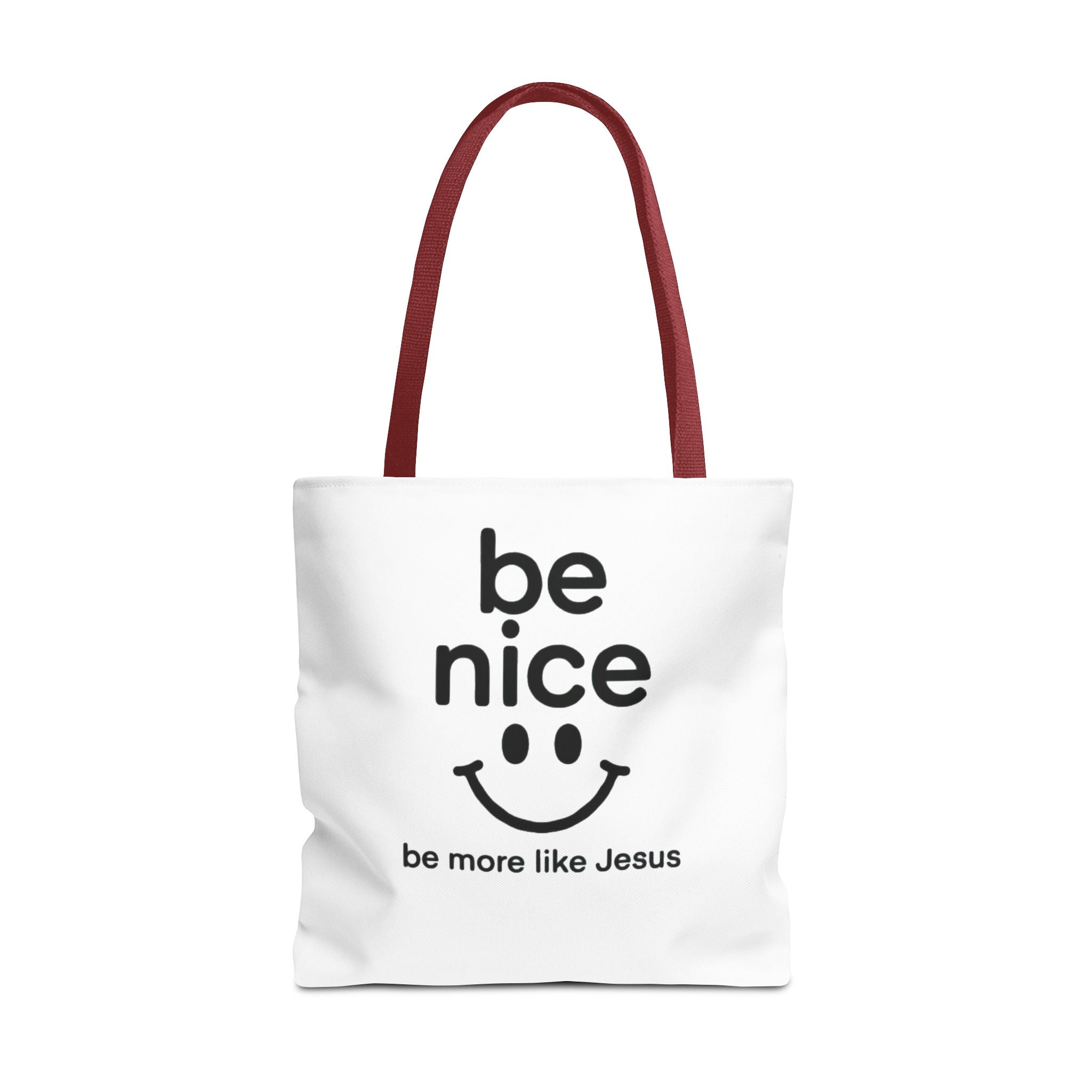 Be Nice Smiley Tote Bag — "be more like Jesus" Inspirational Canvas Tote