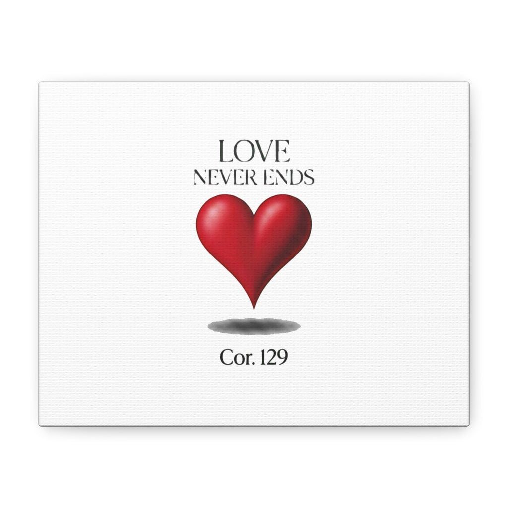 Love Never Ends Canvas Wall Art — Red Heart "Cor. 1:29" Matte Stretched Canvas