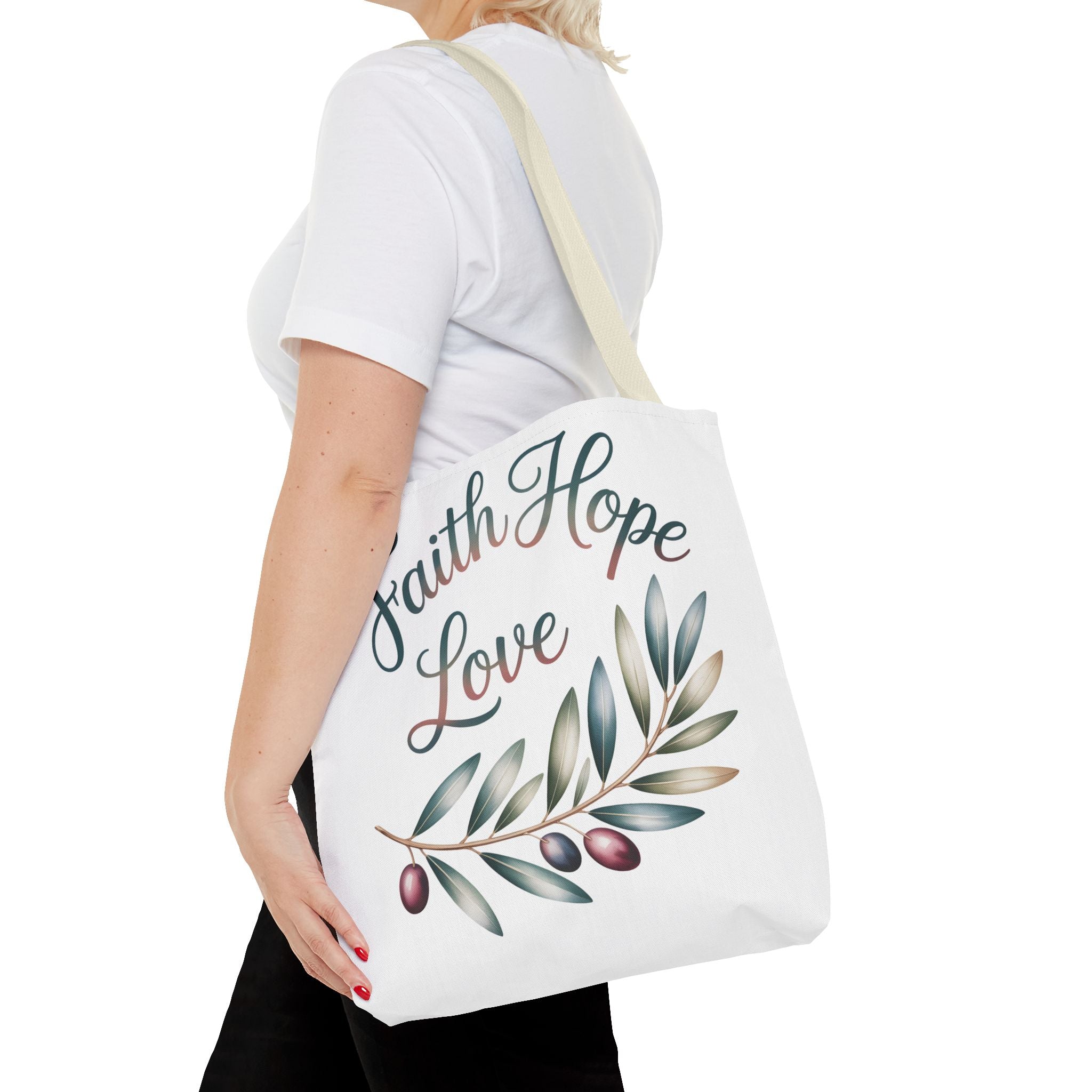 Faith Hope Love Floral Tote Bag — Inspirational Scripture Quote Canvas Carryall