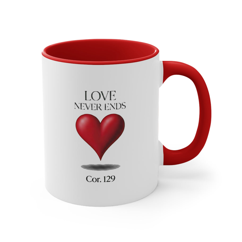 Love Never Ends Mug — Heart Accent Ceramic Mug