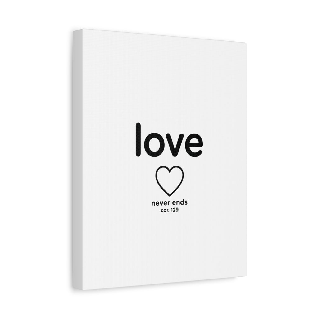 Canvas Wall Art — "love" Heart with "never ends cor. 129" Minimalist Print