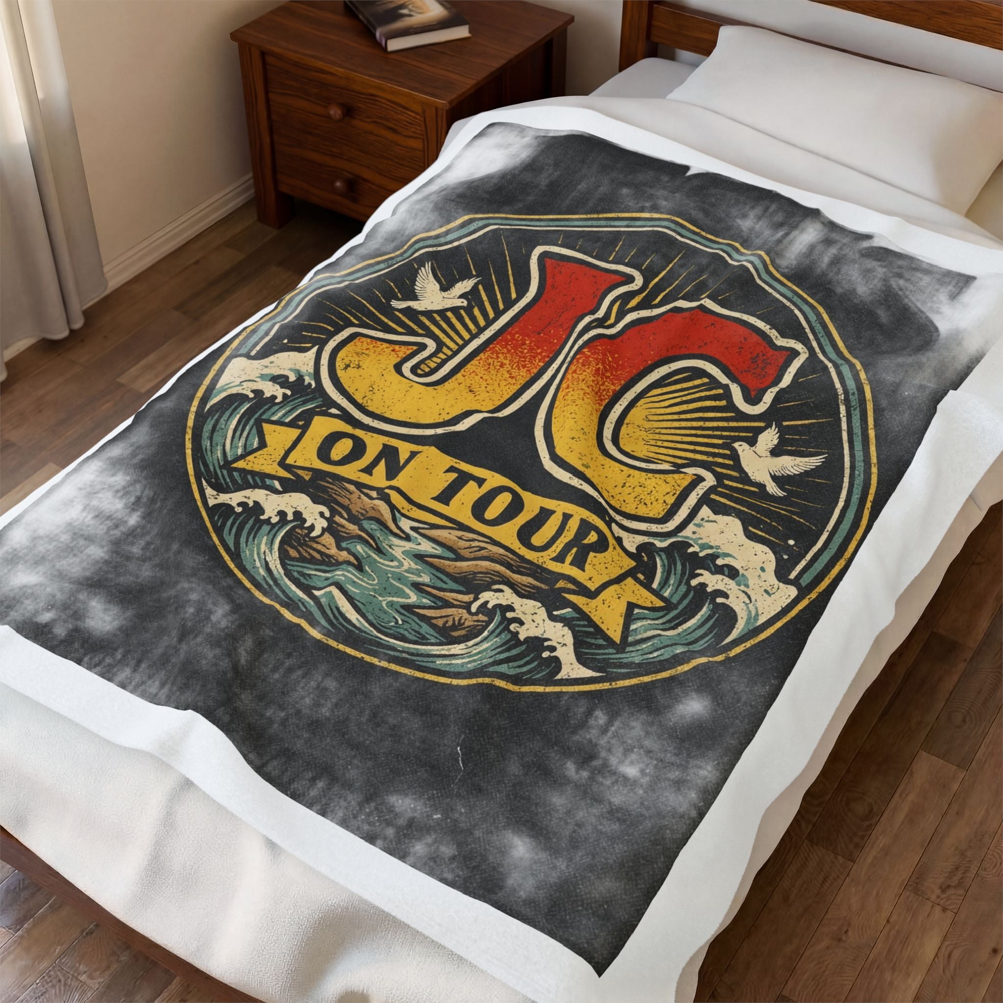Velveteen Plush Blanket — "JC On Tour" Vintage Tour Logo Throw
