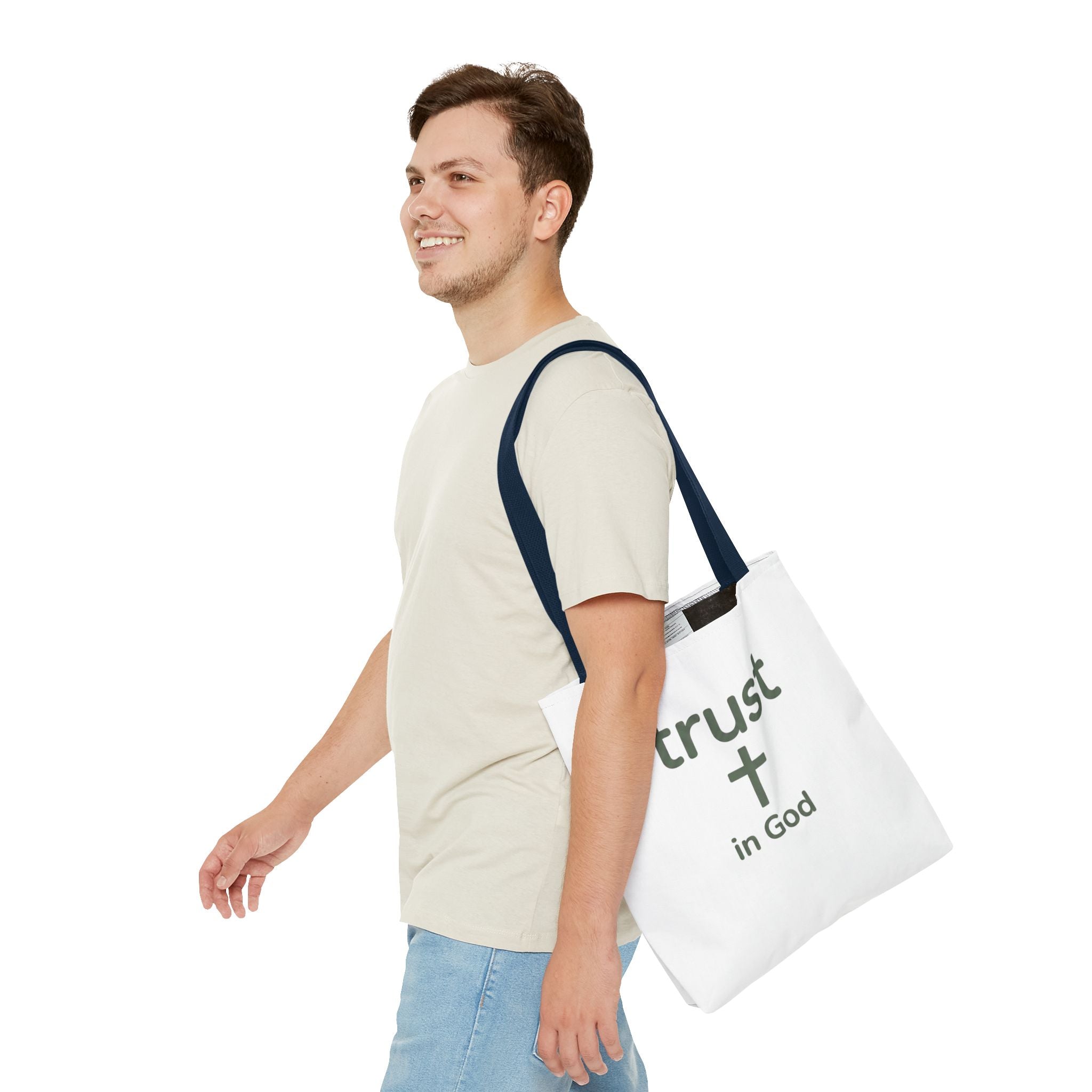 Faith Tote Bag — "Trust in God" Canvas Carryall with Cross