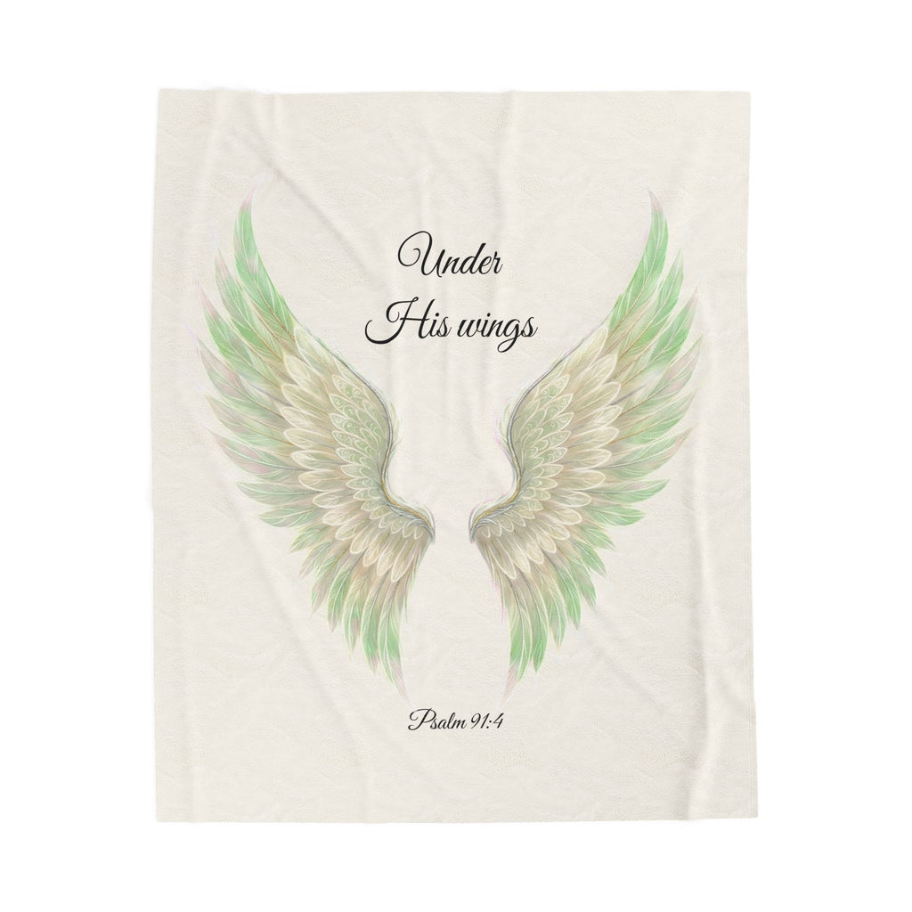Velveteen Plush Blanket, Green - "Under His Wings" Psalm 91:4 Christian Throw