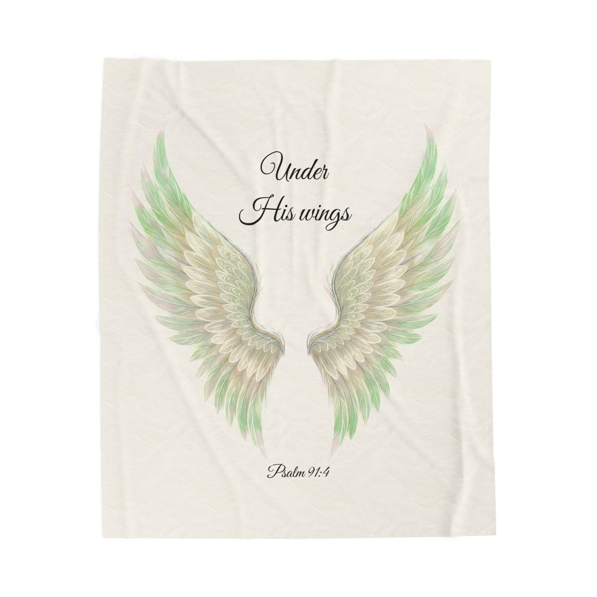 Velveteen Plush Blanket, Green - "Under His Wings" Psalm 91:4 Christian Throw