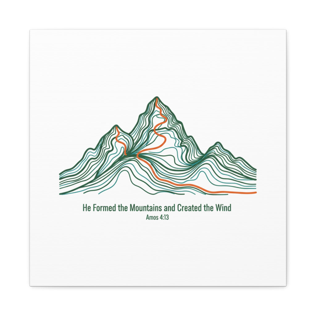 Topographic Mountain Canvas — "He Formed the Mountains and Created the Wind" (Amos 4:13)