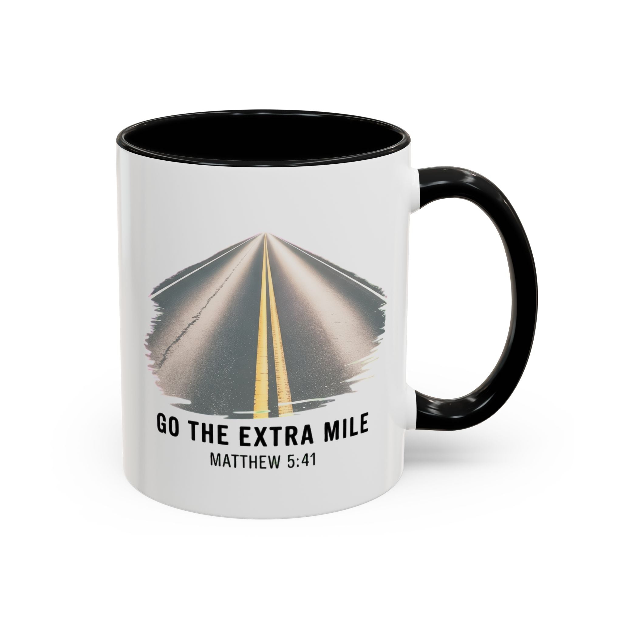 Go the Extra Mile Accent Coffee Mug — Matthew Bible Verse Road Design (11/15oz)