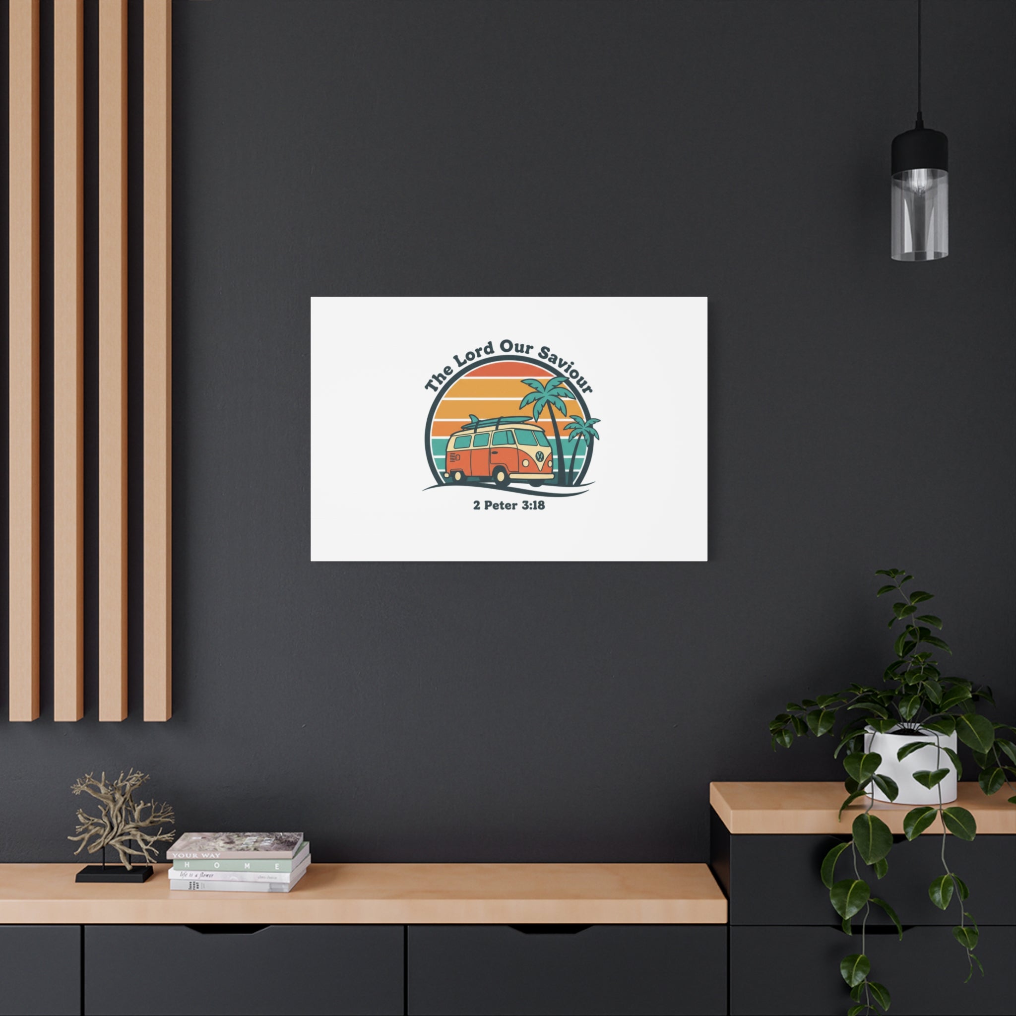 The Lord our Saviour, Retro Surf Sunset Canvas | 70s Van Palm Postcard, Analog Sunshine Aesthetic