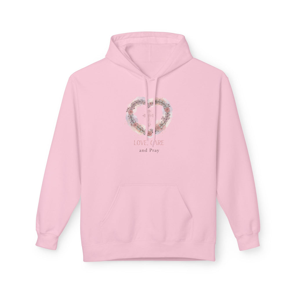 Floral Heart 'Love, Care, Pray Hoodie — Soft Christian/Valentine's Sweatshirt