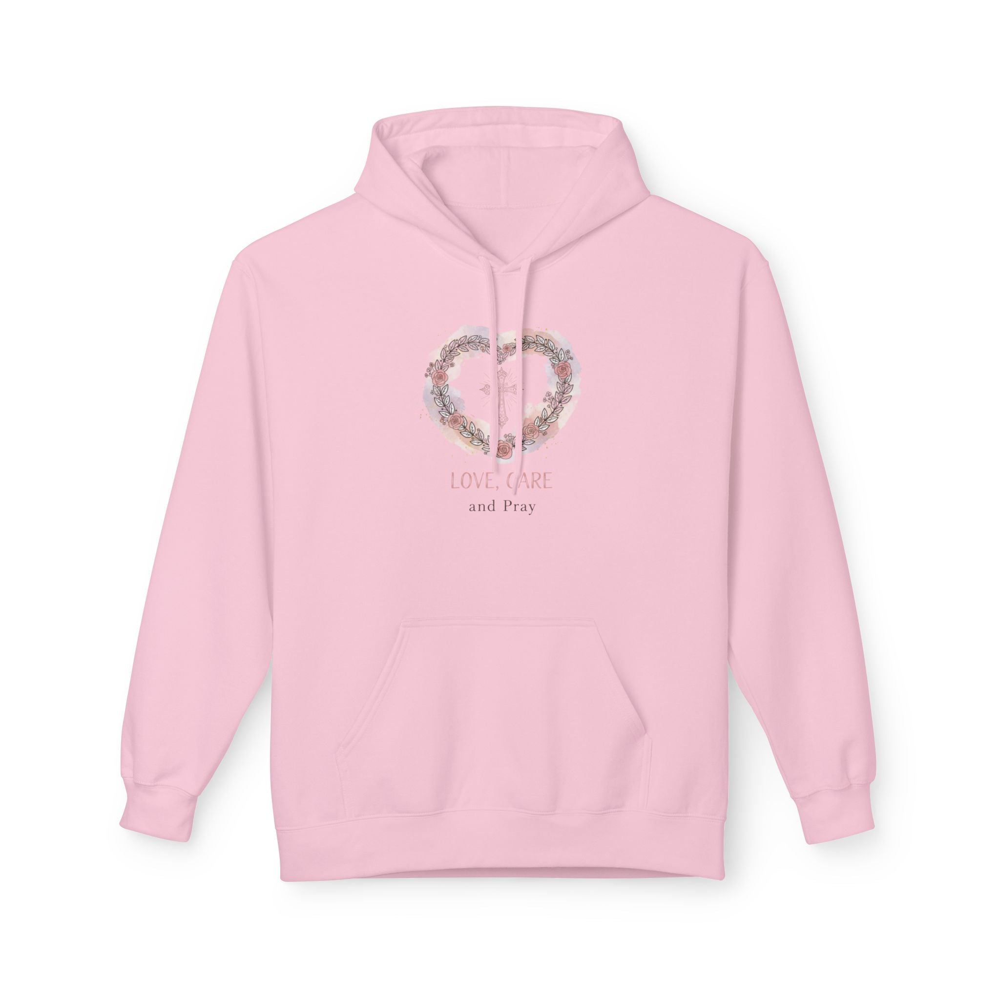 Floral Heart 'Love, Care, Pray Hoodie — Soft Christian/Valentine's Sweatshirt
