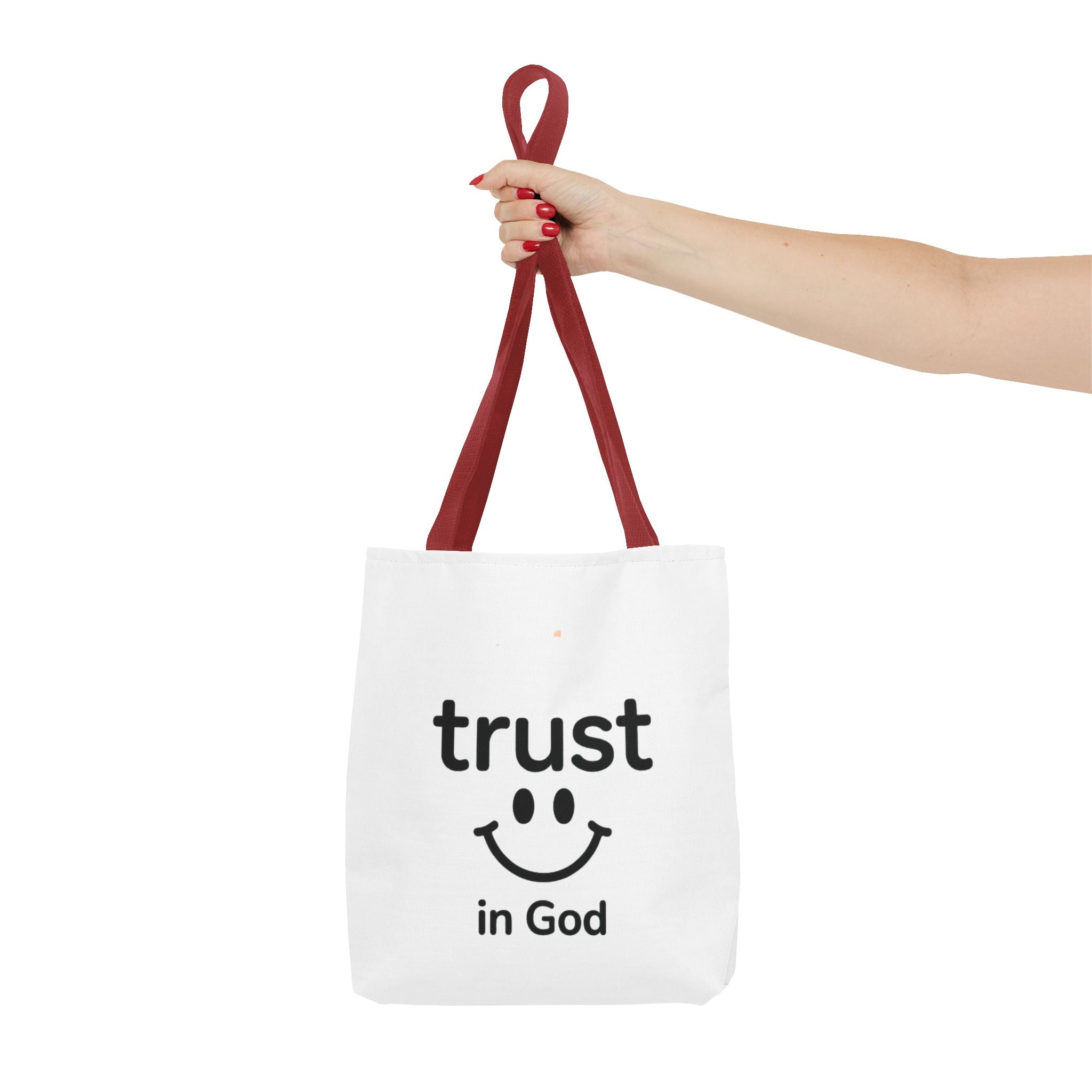 Faith Smile Tote Bag — "Trust in God" Inspirational Canvas Tote
