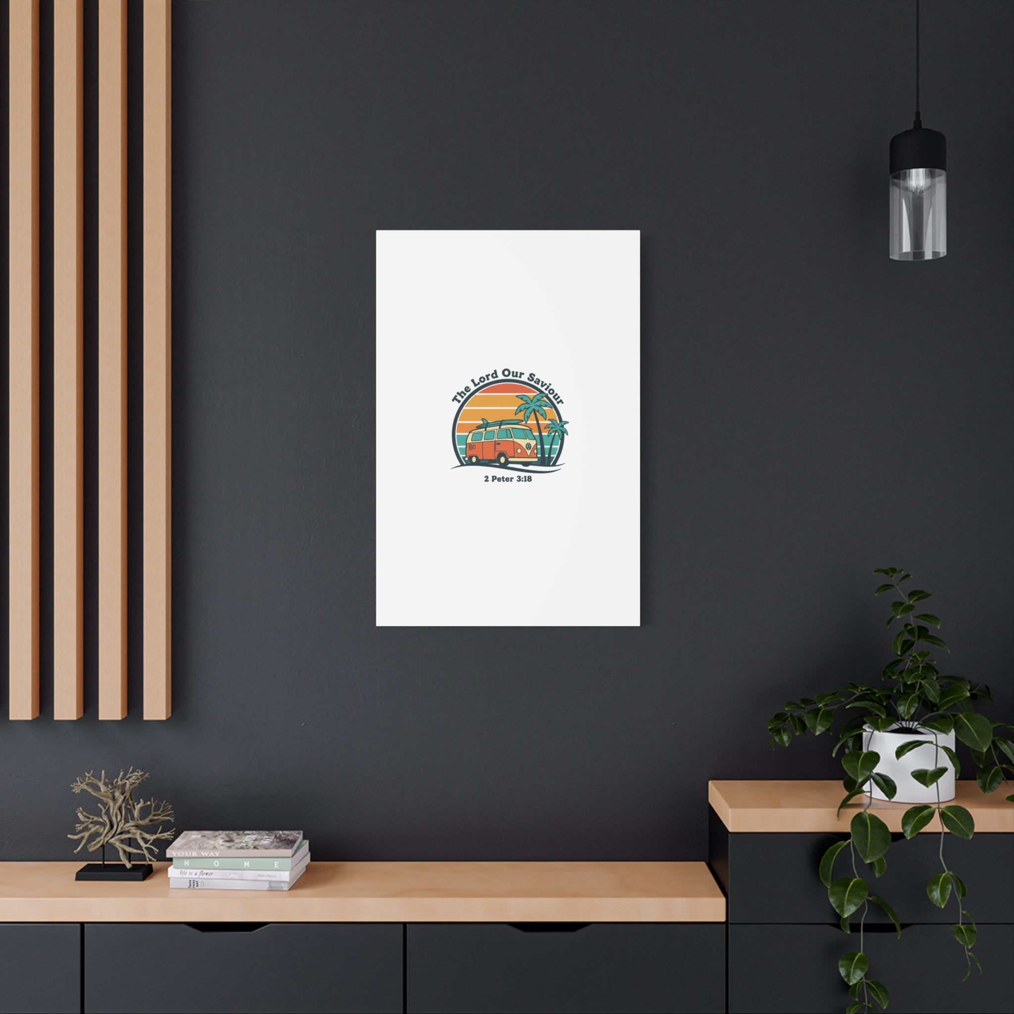 The Lord our Saviour, Retro Surf Sunset Canvas | 70s Van Palm Postcard, Analog Sunshine Aesthetic