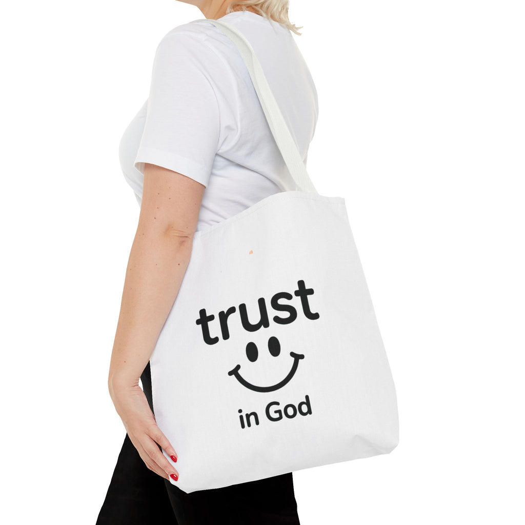 Faith Smile Tote Bag — "Trust in God" Inspirational Canvas Tote