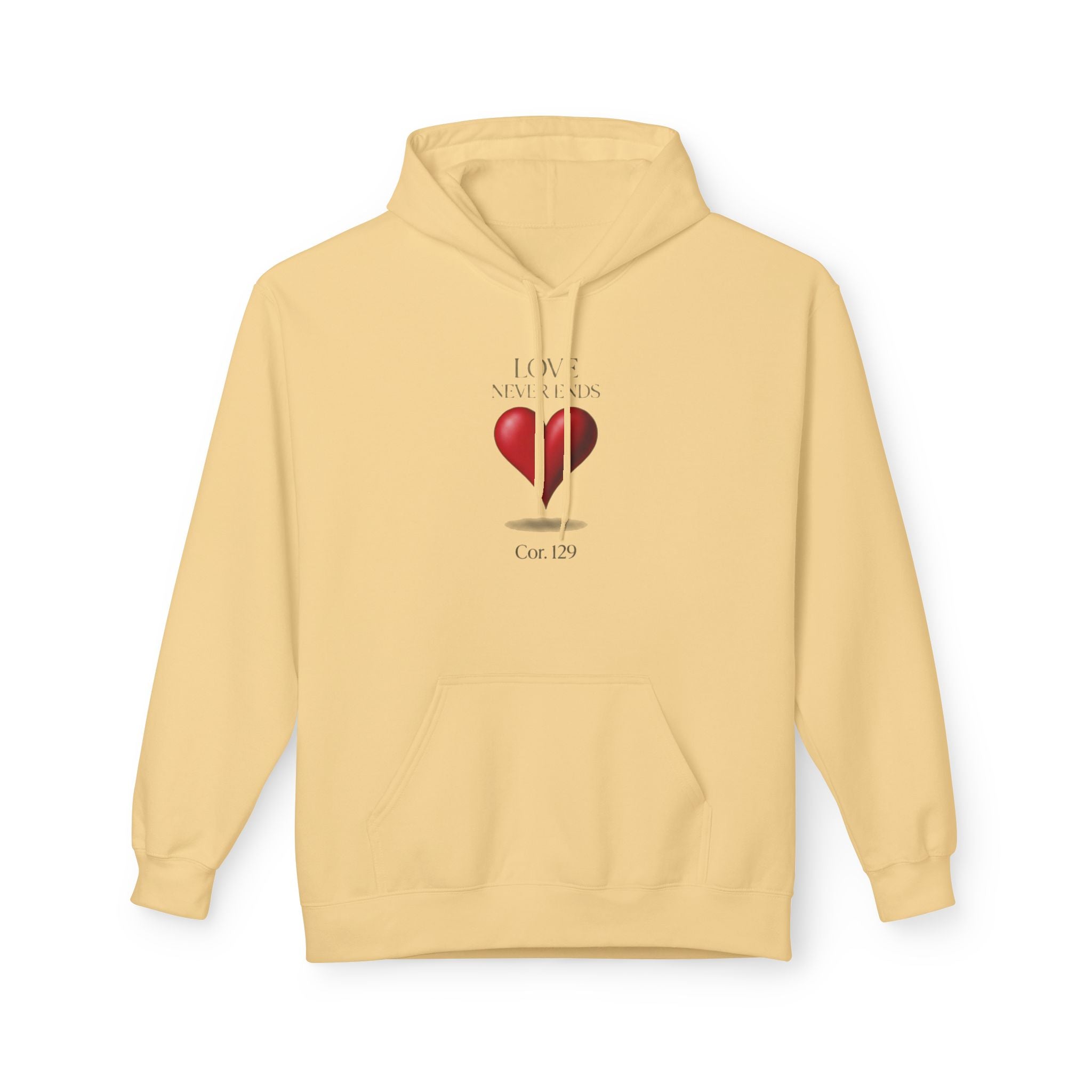 Christian Hoodie — 'Love Never Ends' Heart Design (1 Cor. 13:8)