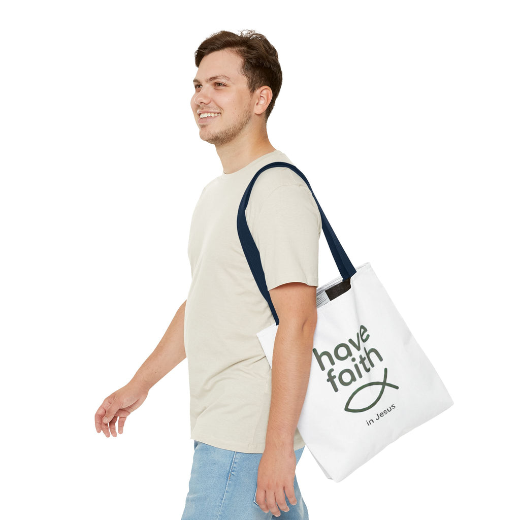 Have Faith in Jesus Tote Bag — Christian Fish Symbol Canvas Tote