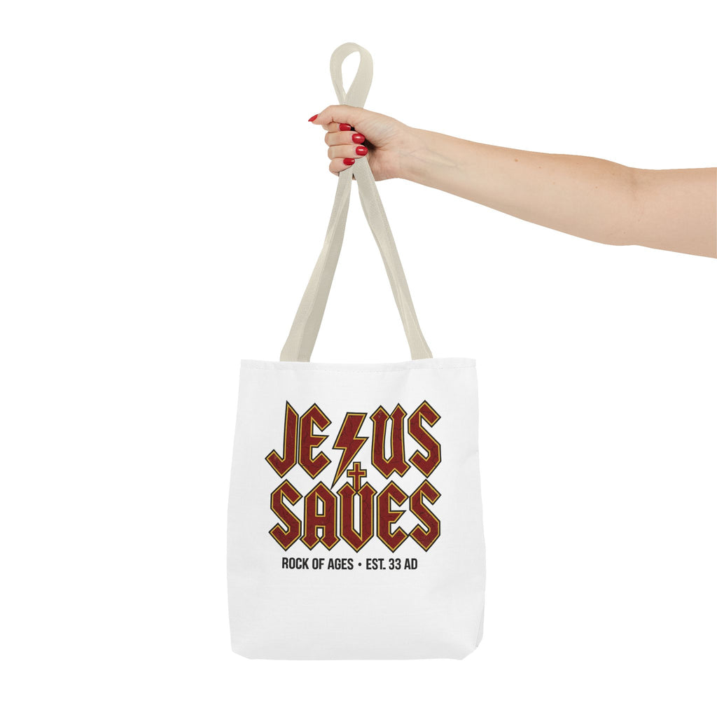 Jesus Saves Tote Bag — Rock of Ages Vintage Christian Tote