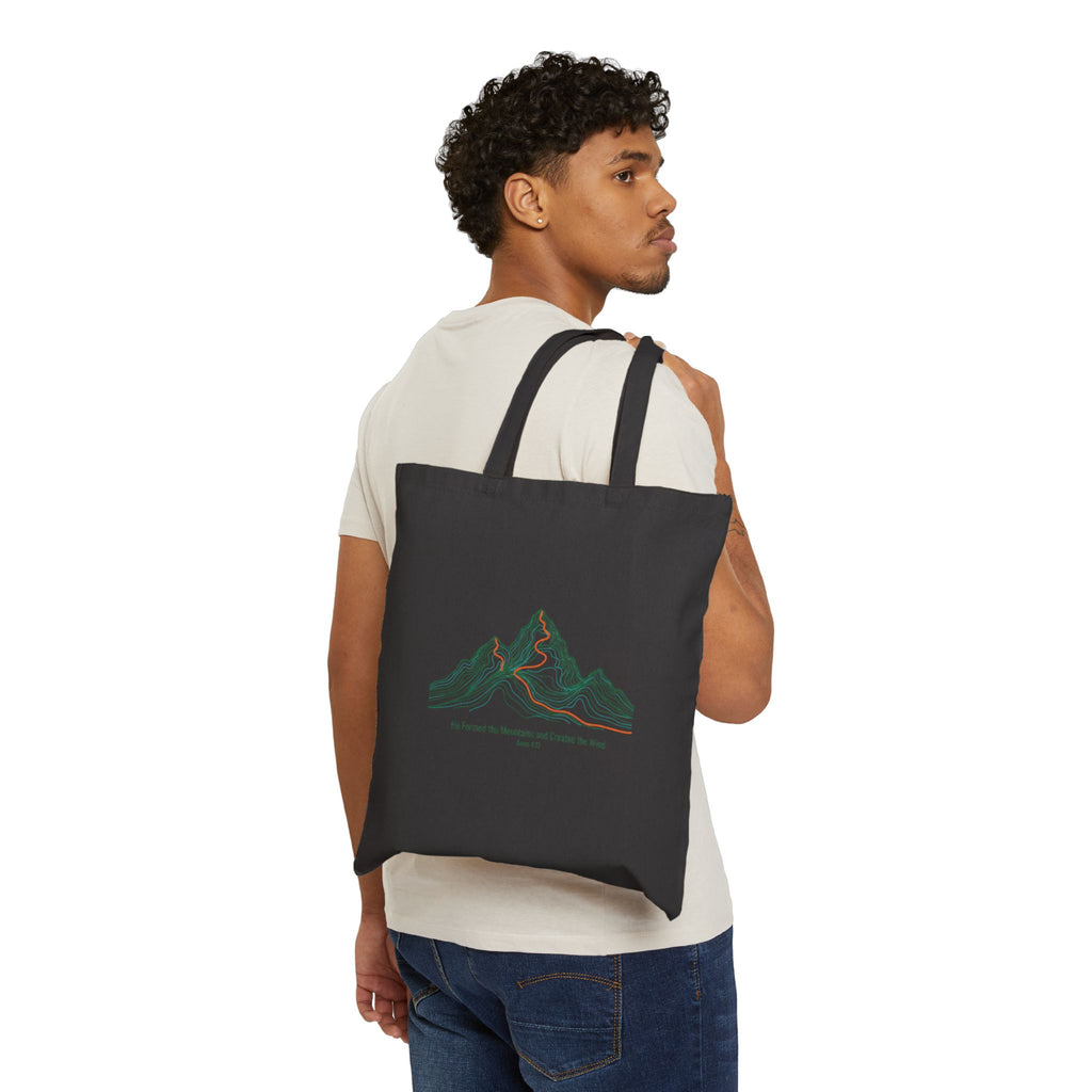 Topographic He Formed the Mountains Tote | topo map print, terrain style
