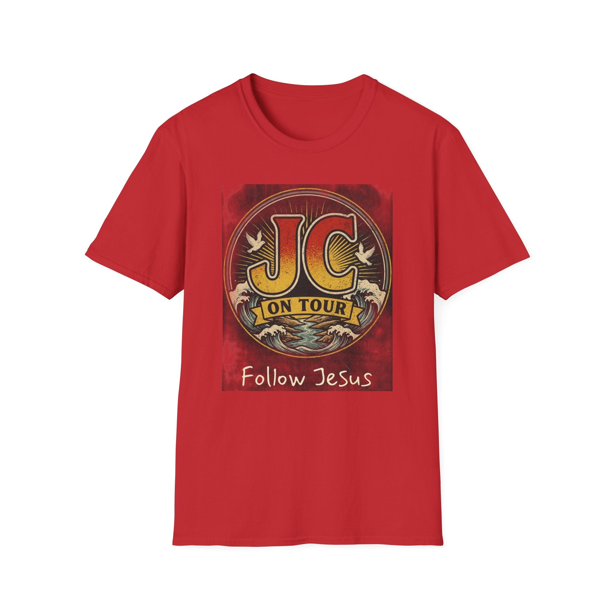 JC On Tour – Follow Jesus Rock ’n’ Roll Christian T-Shirt