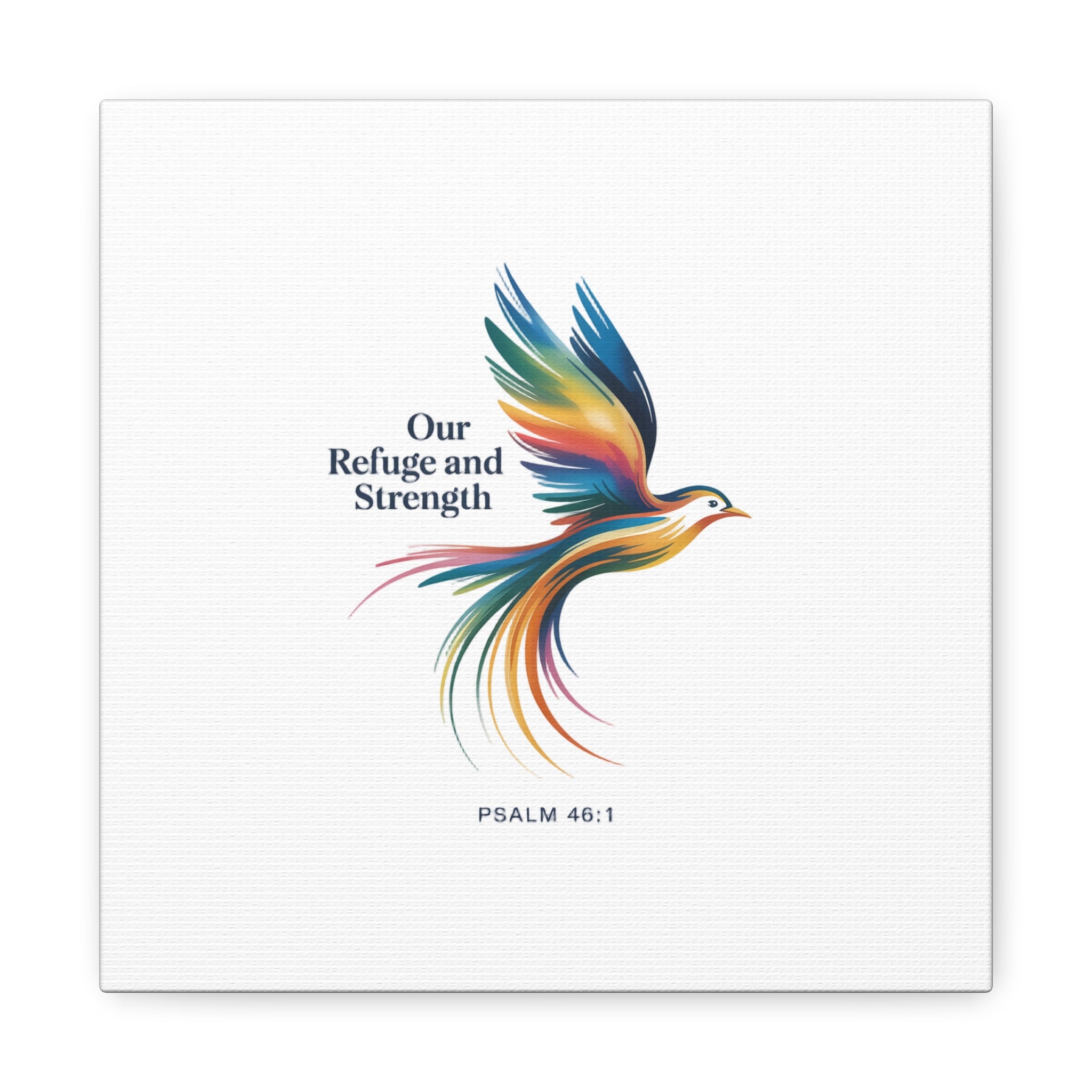 Matte Canvas Bird Wall Art — "Our Refuge & Strength" Psalm Quote
