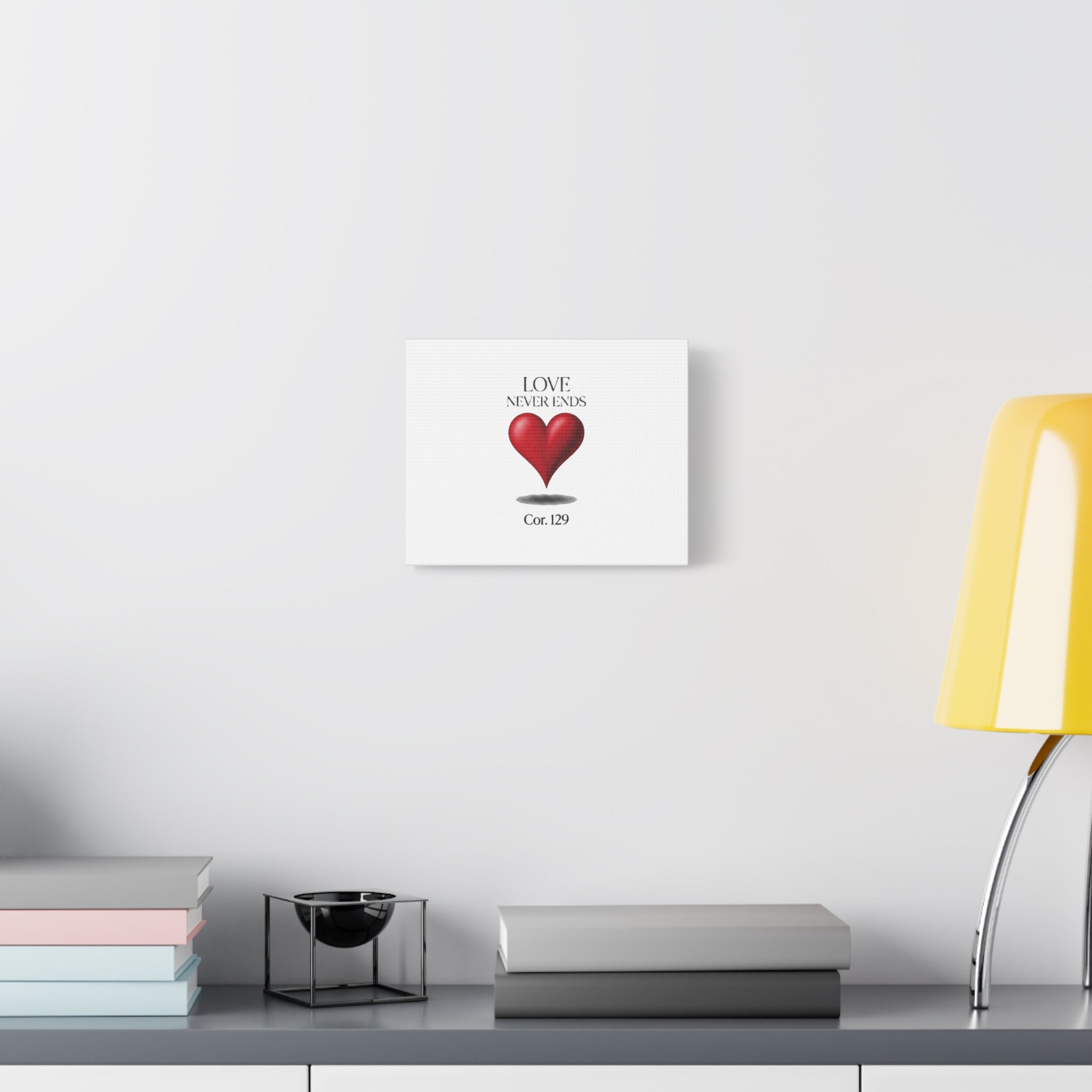 Love Never Ends Canvas Wall Art — Red Heart "Cor. 1:29" Matte Stretched Canvas