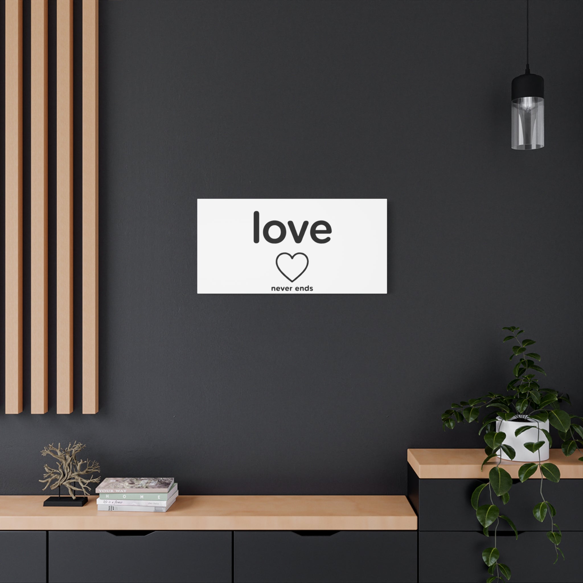 Canvas Wall Art — "love" Heart with "never ends cor. 129" Minimalist Print