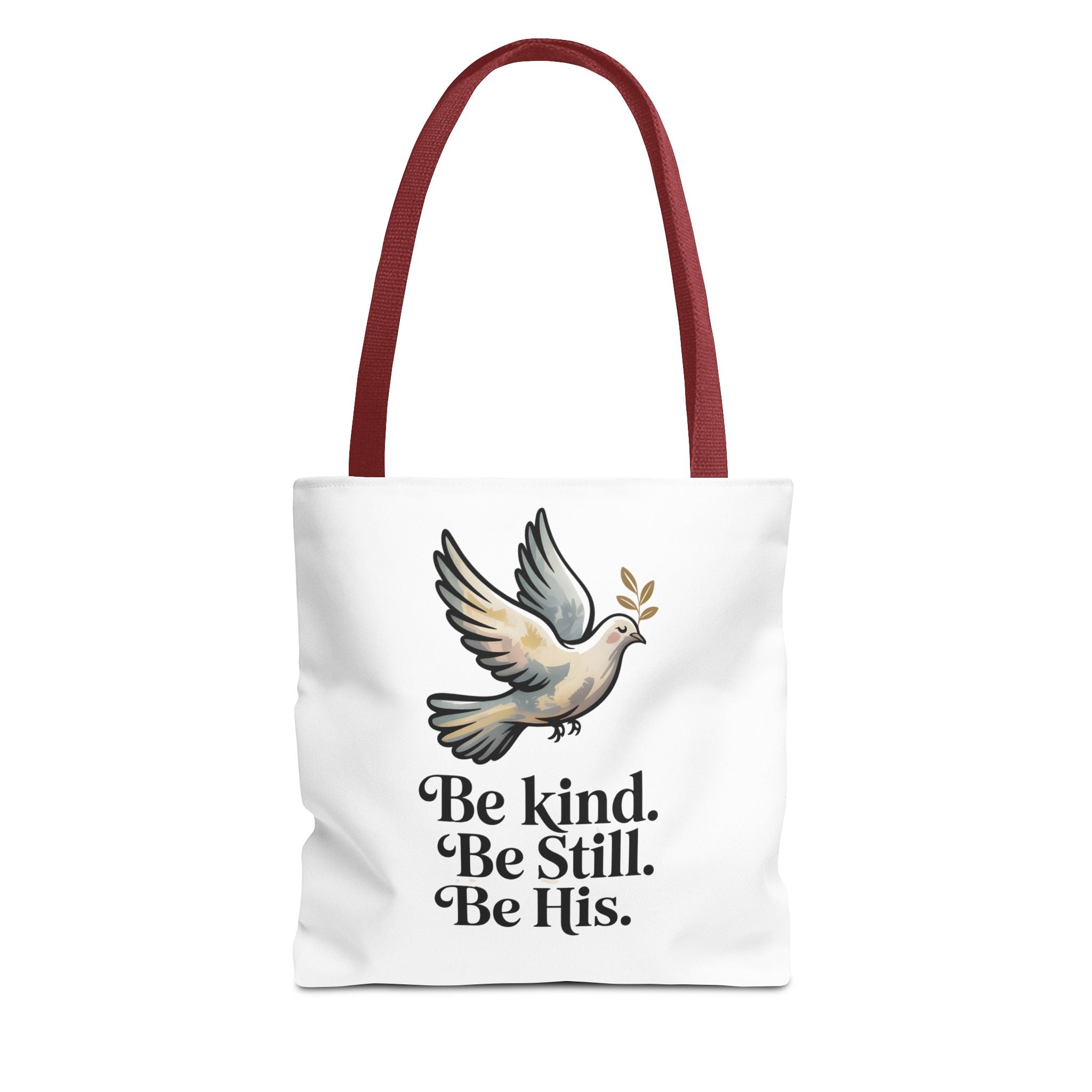 Inspirational Dove Tote Bag — "Be kind. Be still. Be His." Faith Prayer Canvas Tote