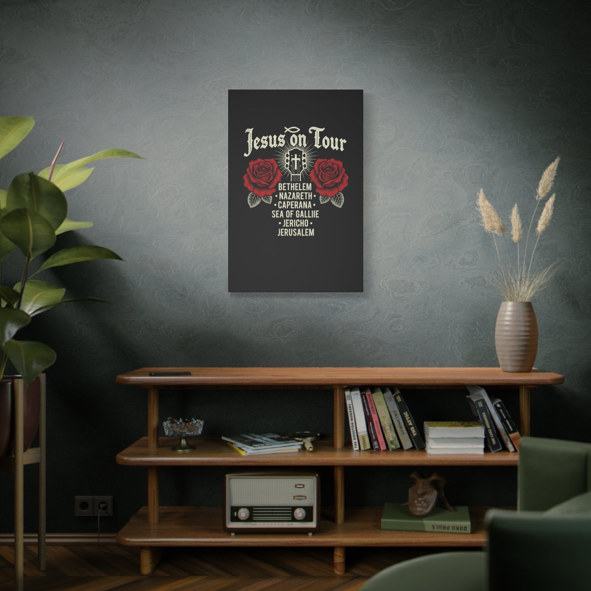 Jesus on Tour Red Roses Canvas Art — Stretched Matte Wall Decor