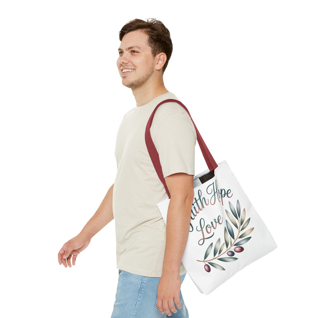 Faith Hope Love Floral Tote Bag — Inspirational Scripture Quote Canvas Carryall