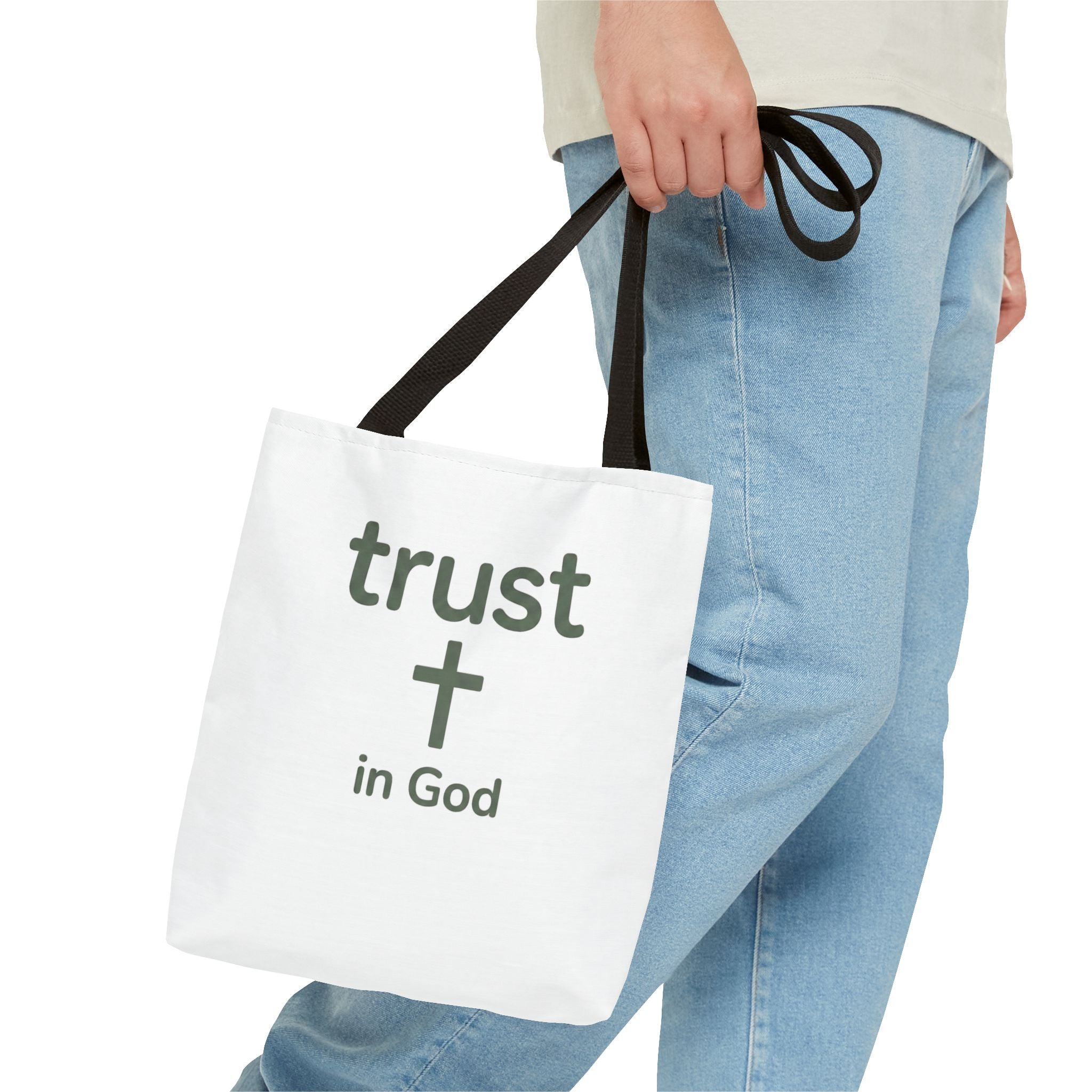 Faith Tote Bag — "Trust in God" Canvas Carryall with Cross