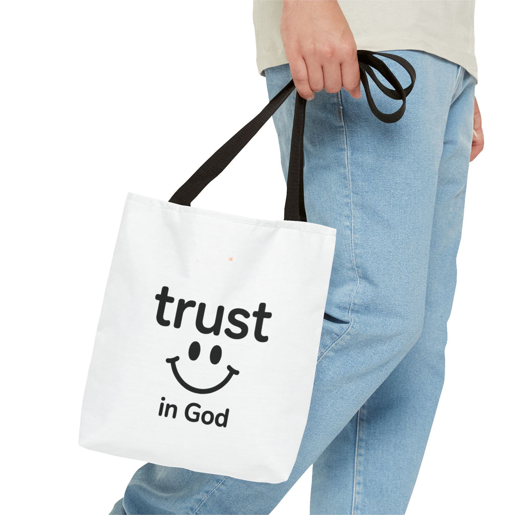 Faith Smile Tote Bag — "Trust in God" Inspirational Canvas Tote