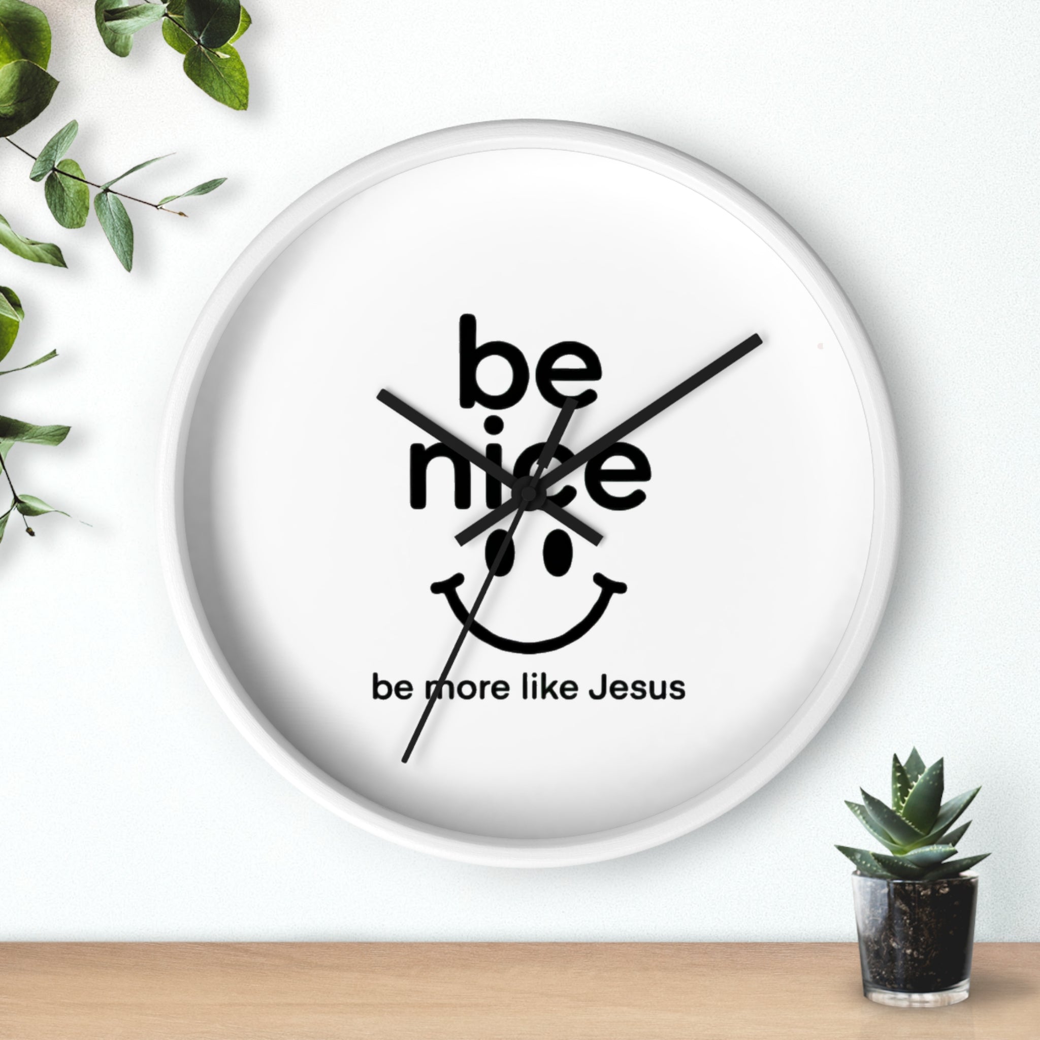 Wall Clock — “Be Nice” Christian Smiley Inspirational Wall Clock (Be More Like Jesus)