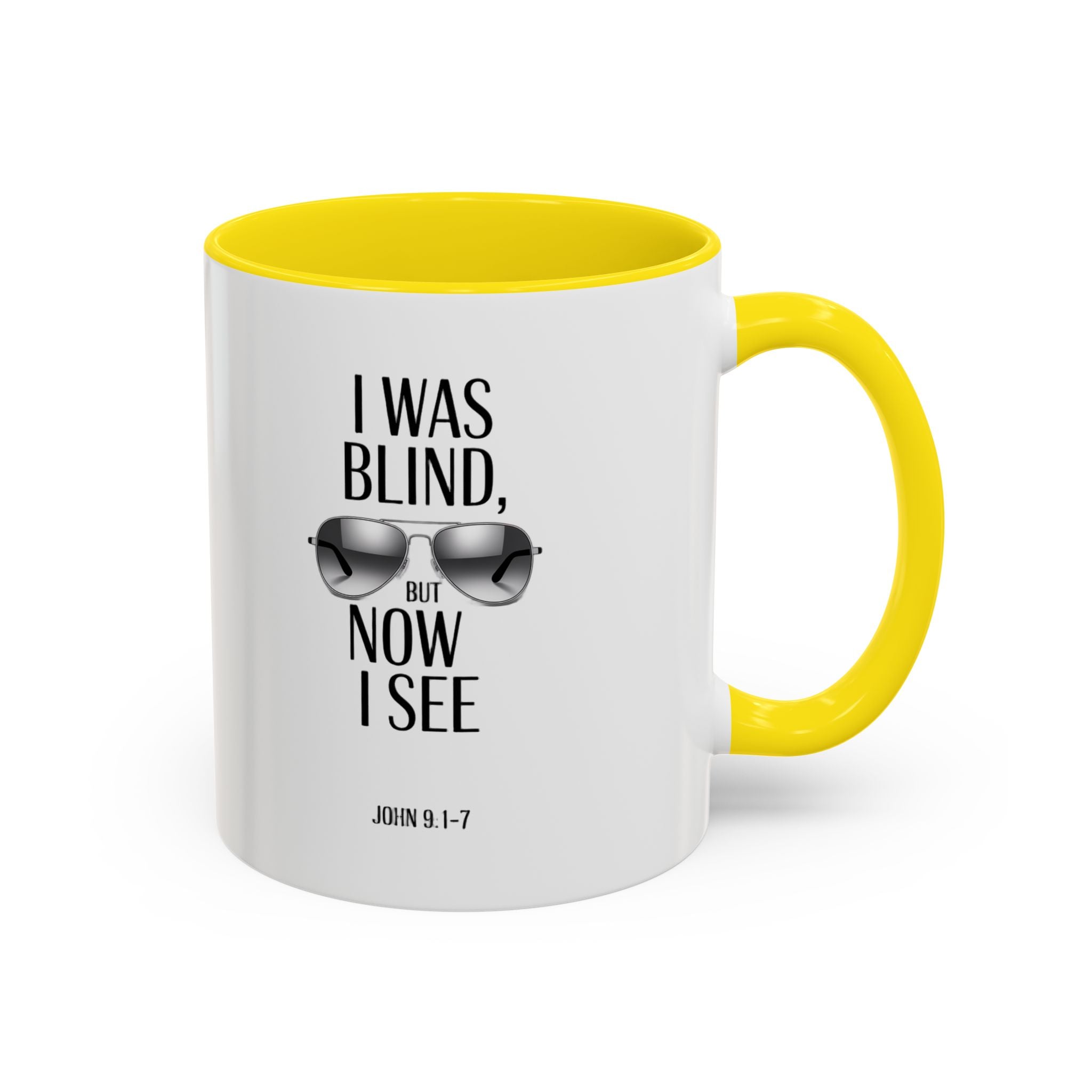 I Was Blind But Now I See Accent Coffee Mug — John Bible Verse Sunglasses Design (11/15oz)