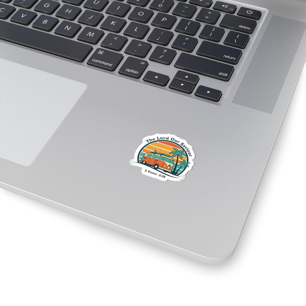 The Lord our Saviour, Vintage VW Camper Sunset Sticker | 70s Retro Palm, Golden Hour Decal