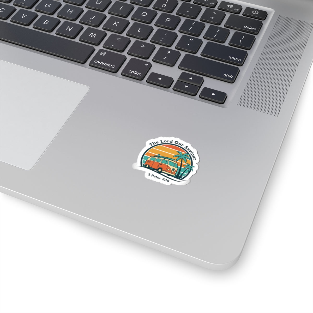 The Lord our Saviour, Vintage VW Camper Sunset Sticker | 70s Retro Palm, Golden Hour Decal