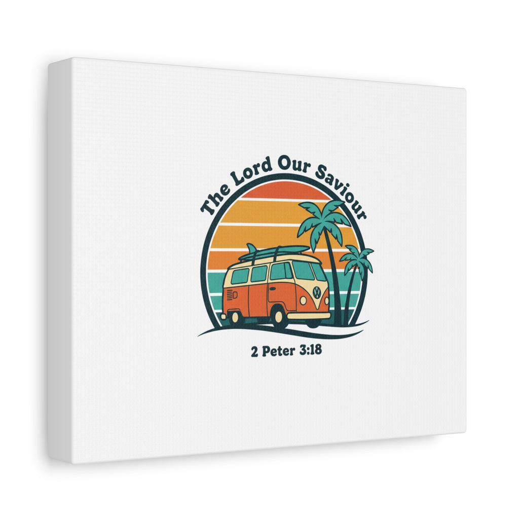 The Lord our Saviour, Retro Surf Sunset Canvas | 70s Van Palm Postcard, Analog Sunshine Aesthetic