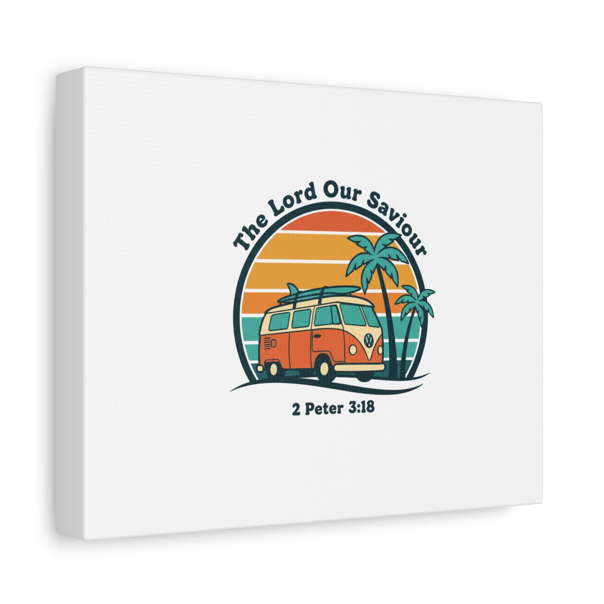 The Lord our Saviour, Retro Surf Sunset Canvas | 70s Van Palm Postcard, Analog Sunshine Aesthetic