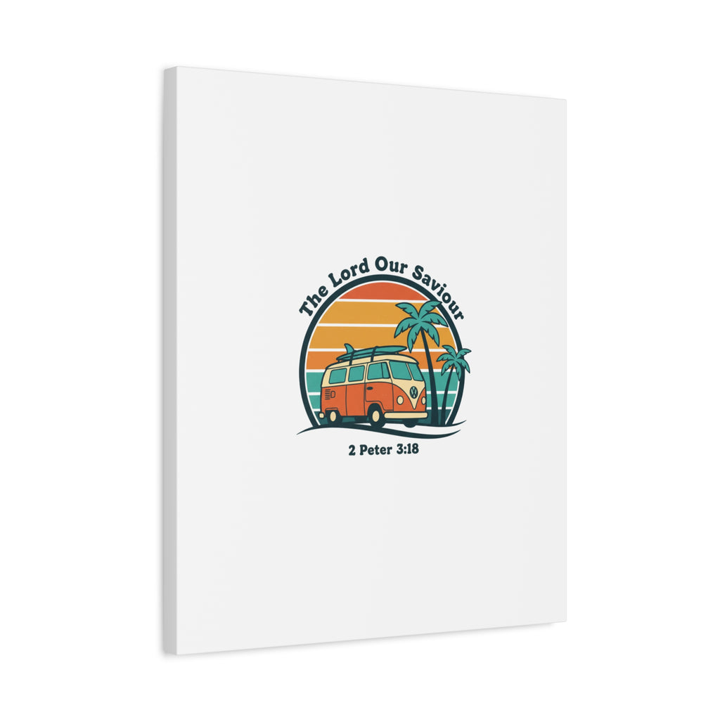 The Lord our Saviour, Retro Surf Sunset Canvas | 70s Van Palm Postcard, Analog Sunshine Aesthetic