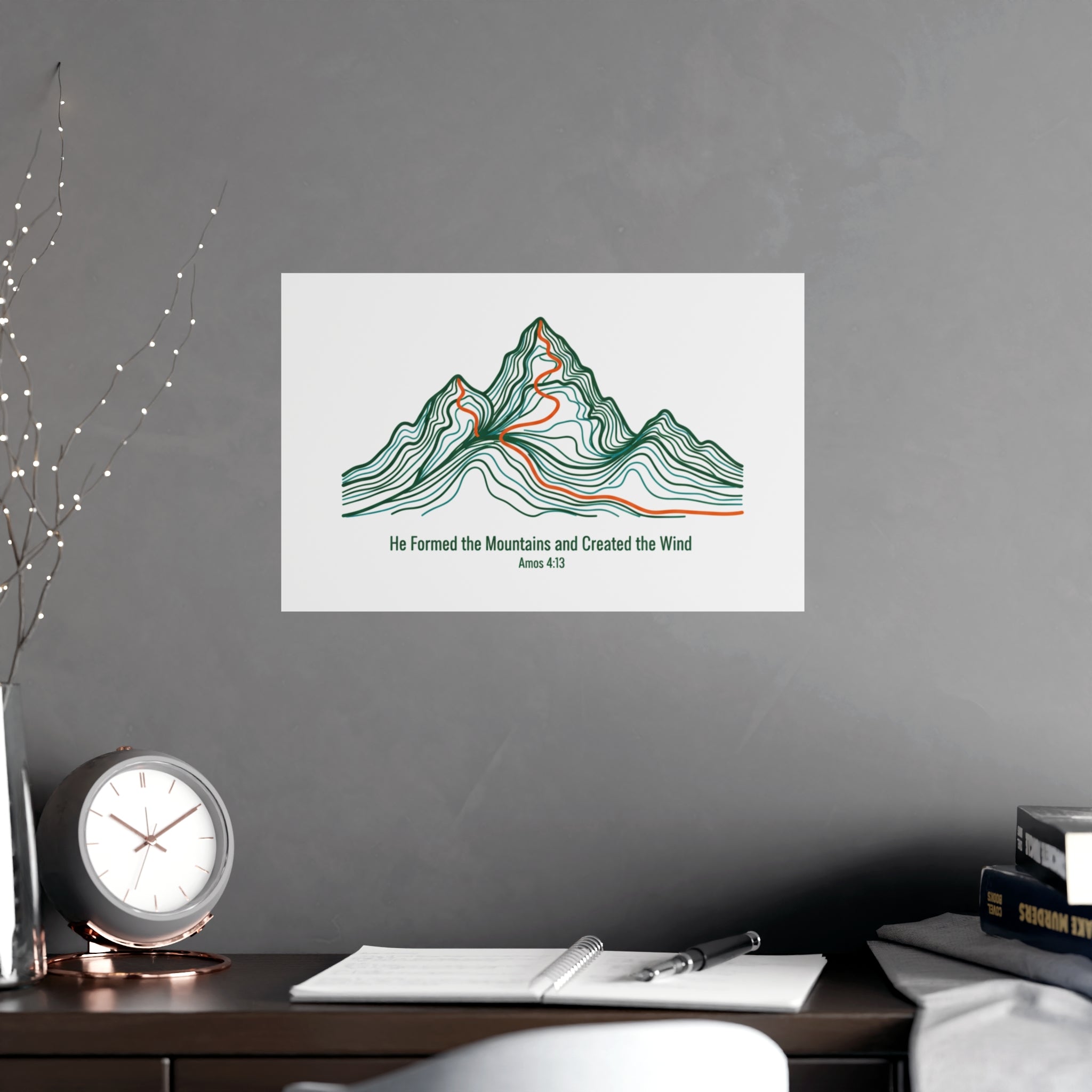 Topographic Mountain Poster— "He Formed the Mountains and Created the Wind" (Amos 4:13)