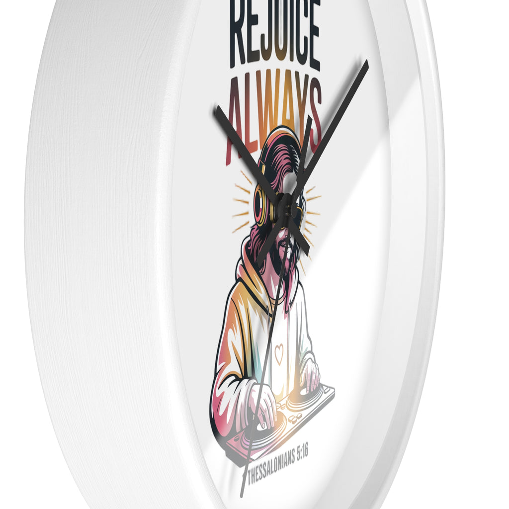 Wall Clock — 'Rejoice Always' Christian DJ Decorative Clock (1 Thessalonians 5:16)