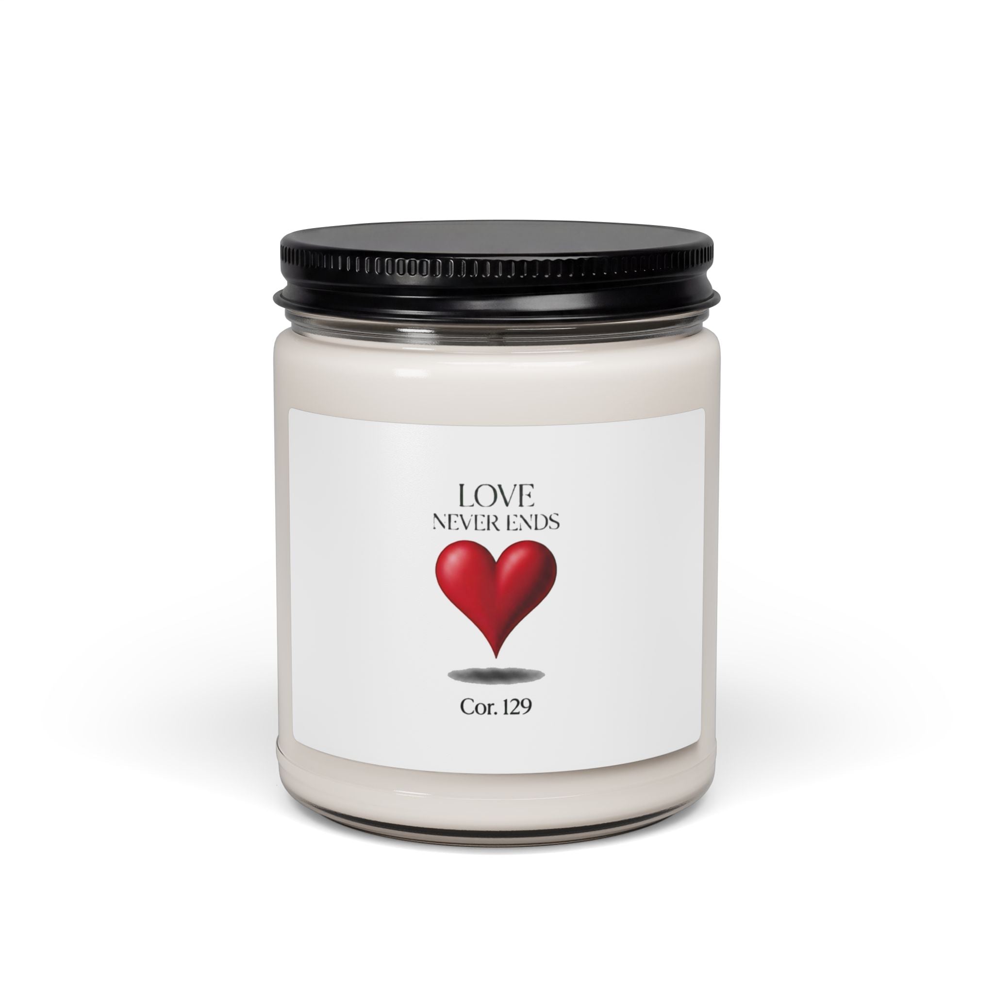 Love Never Ends 9oz Scented Soy Candle — Romantic Heart Decorative Candle (Cor. 1:29)