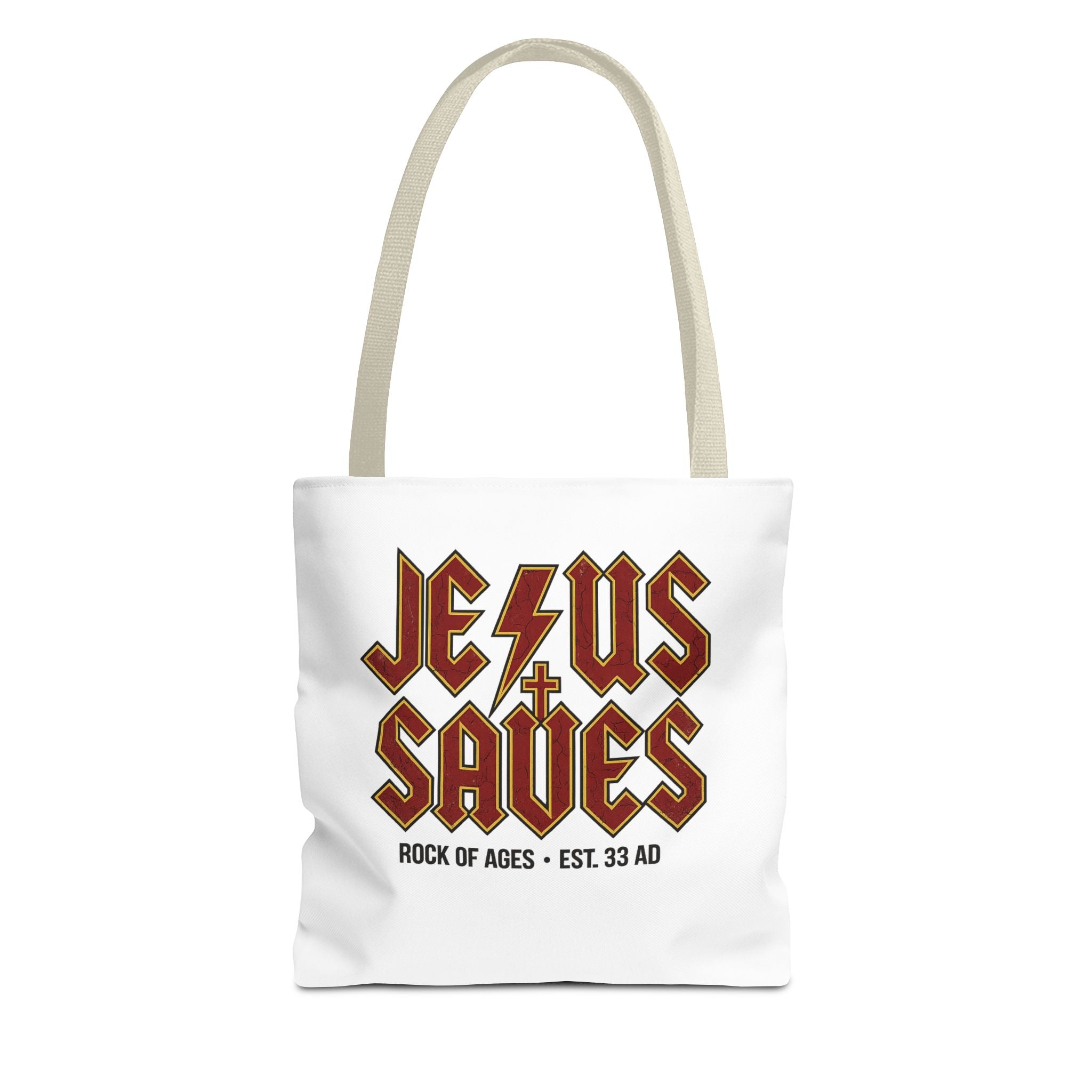 Jesus Saves Tote Bag — Rock of Ages Vintage Christian Tote