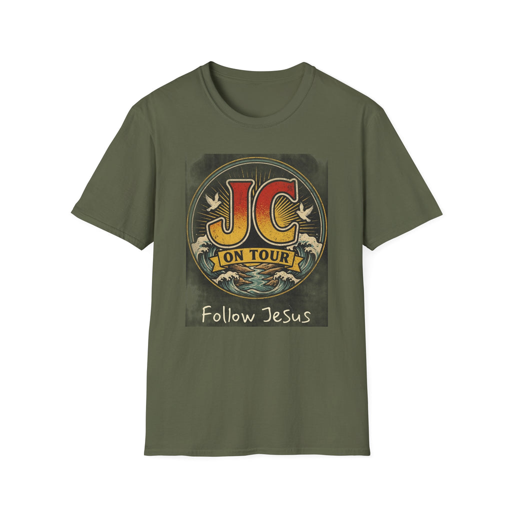 JC On Tour – Follow Jesus Rock ’n’ Roll Christian T-Shirt