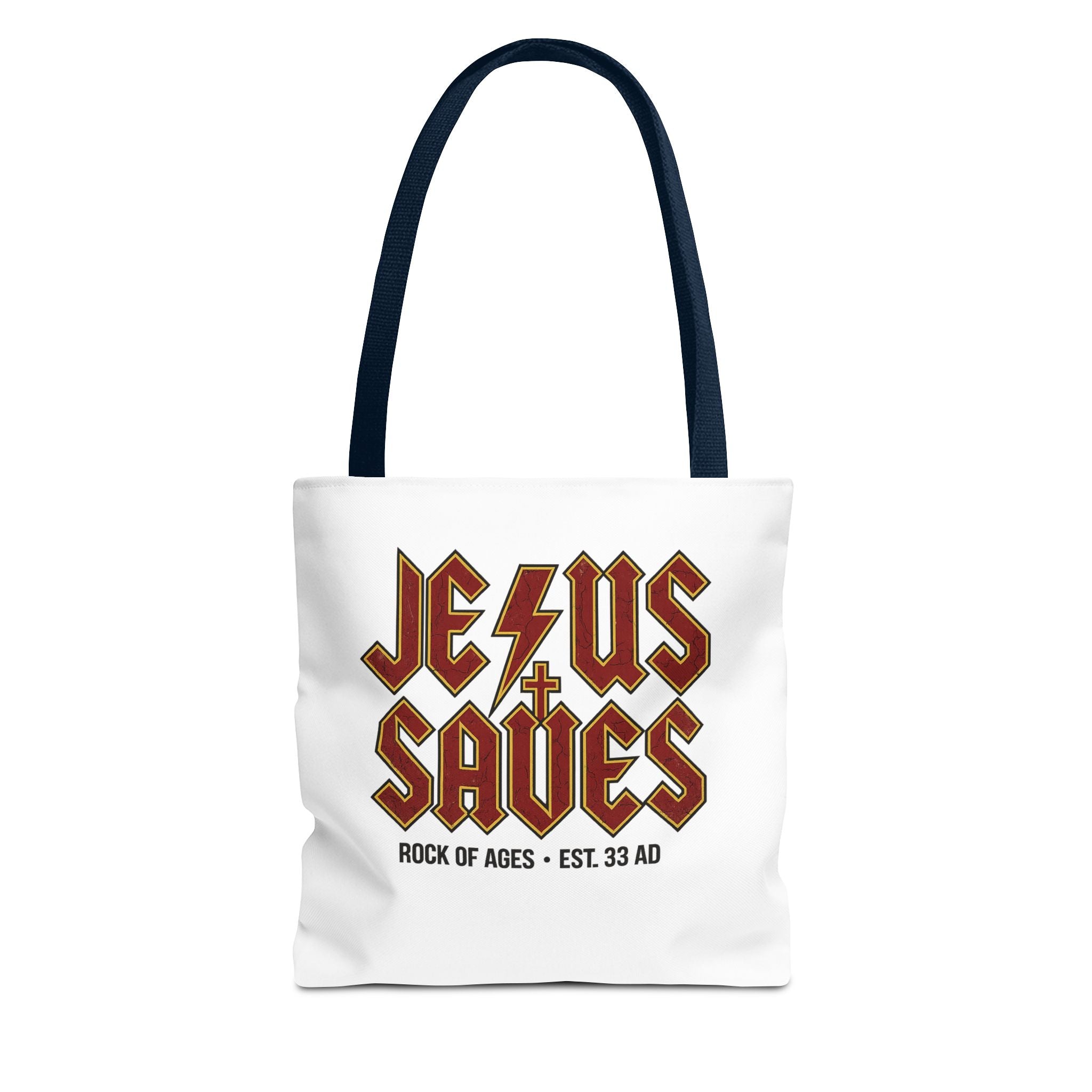 Jesus Saves Tote Bag — Rock of Ages Vintage Christian Tote