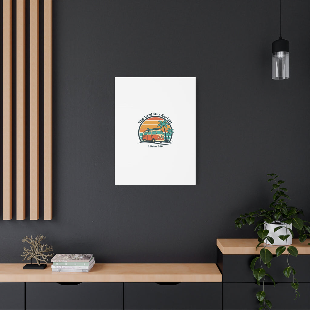 The Lord our Saviour, Retro Surf Sunset Canvas | 70s Van Palm Postcard, Analog Sunshine Aesthetic