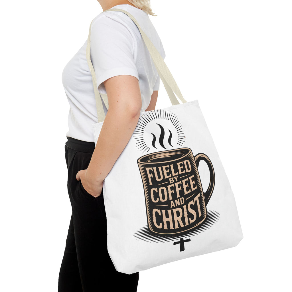 Christian Coffee Tote Bag - "Fueled by Coffee and Christ" Canvas Grocery & Church Bag