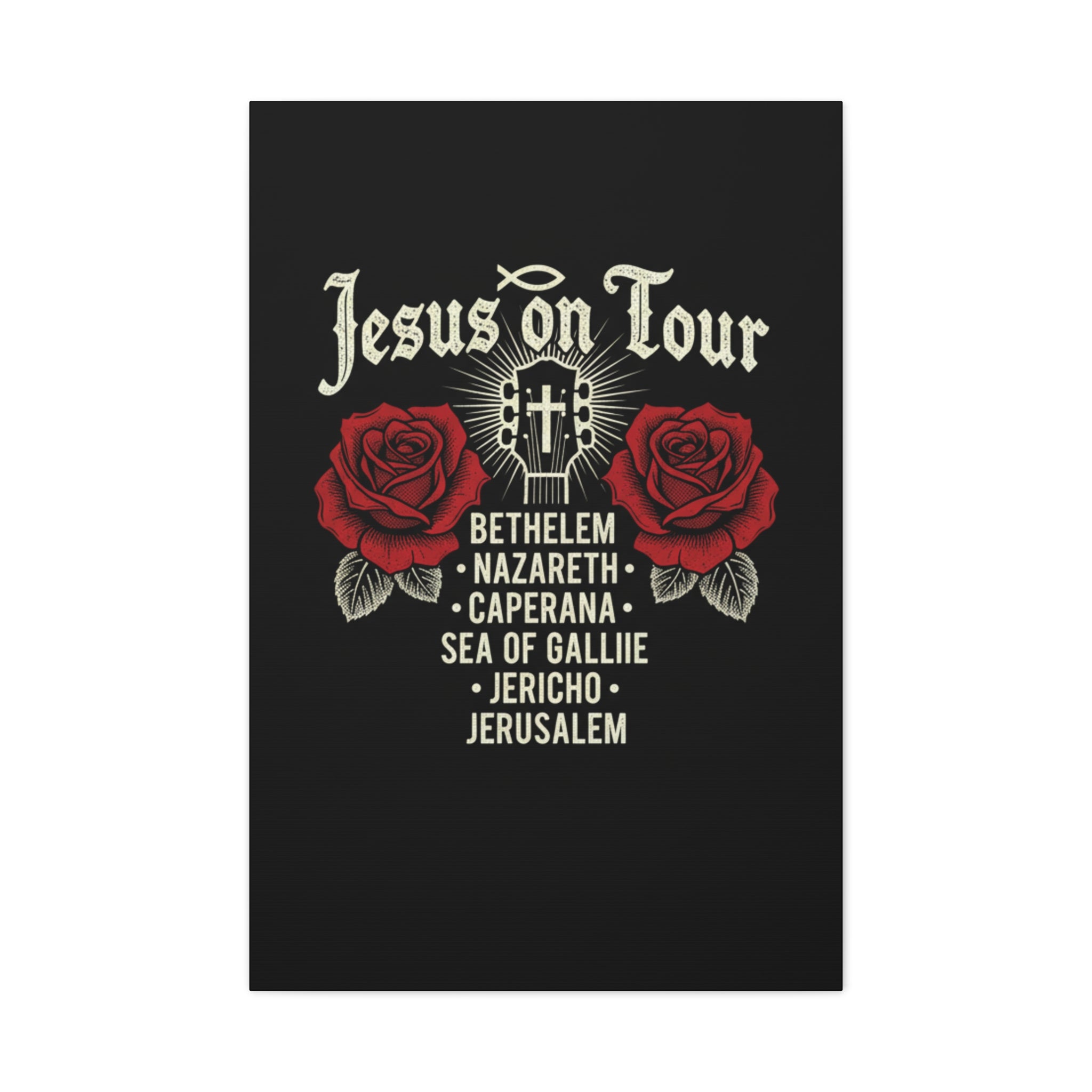 Jesus on Tour Red Roses Canvas Art — Stretched Matte Wall Decor